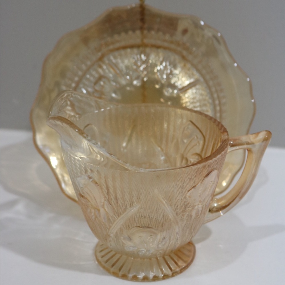 Jeannette Iris & Herringbone Iridescent Marigold Creamer Carnival Glass